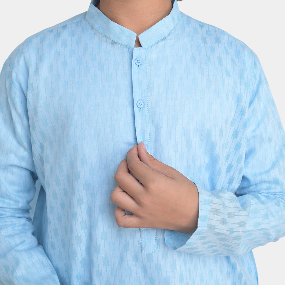 Boys Poly Cotton Woven Basic Kurta Burn Out | LIGHT BLUE