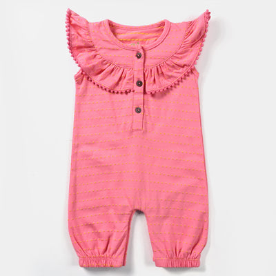 Infant Girls Cotton Jersey Knitted Romper -Pink