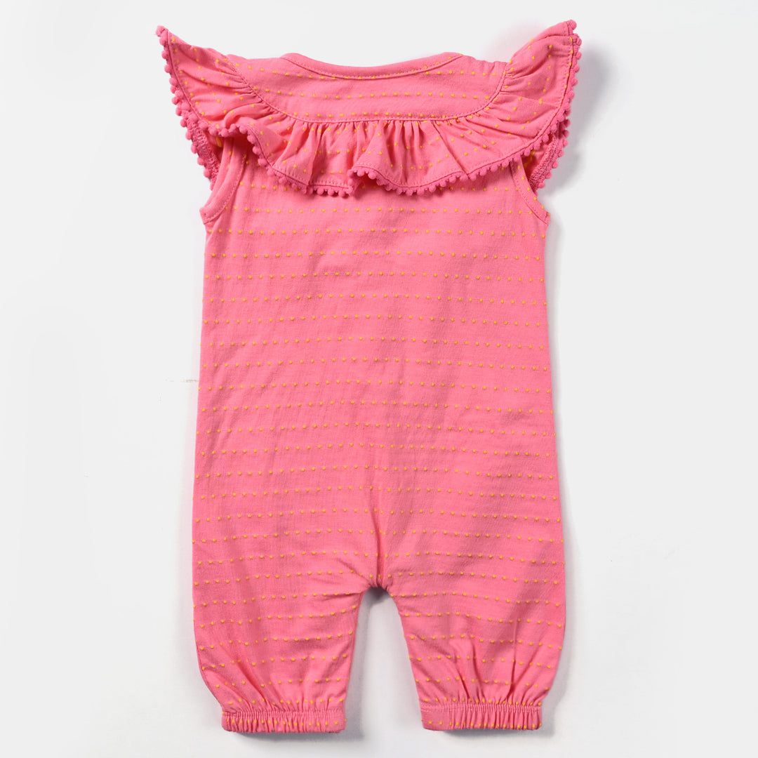 Infant Girls Cotton Jersey Knitted Romper -Pink