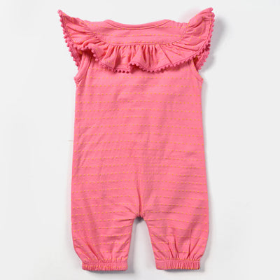 Infant Girls Cotton Jersey Knitted Romper -Pink