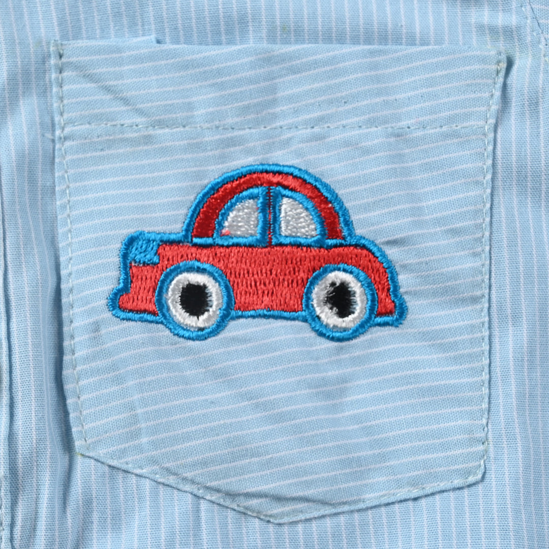 Infant Boys Cotton Romper Car EMB-LT.Blue