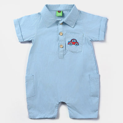 Infant Boys Cotton Romper Car EMB-LT.Blue