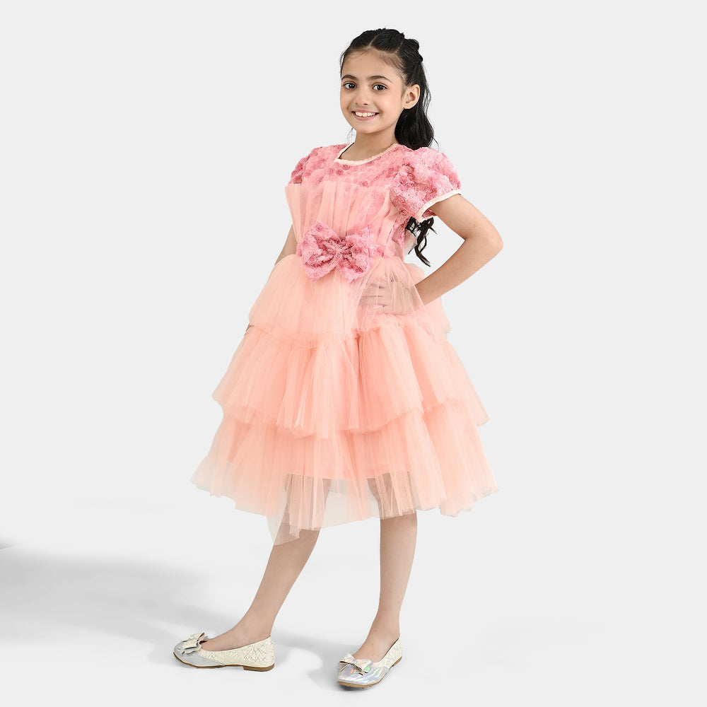 Girls Net Fancy Frock-Classic-Light Pink