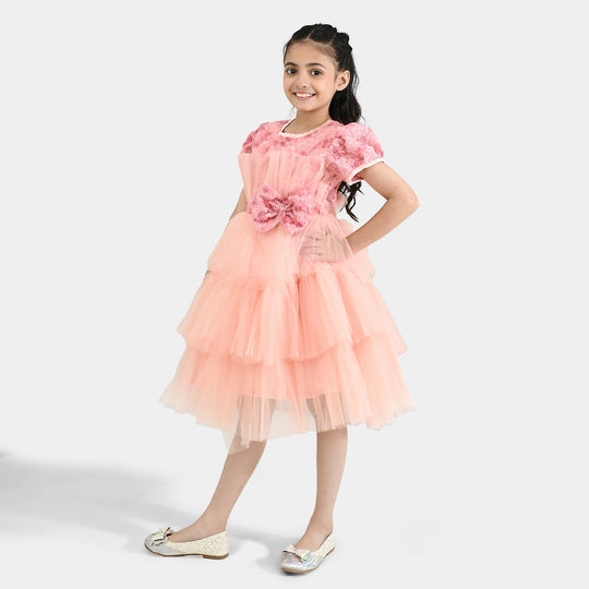 Girls Net Fancy Frock-Classic-Light Pink