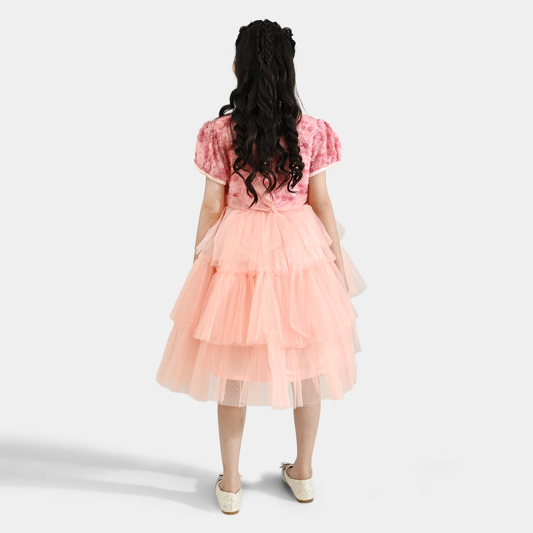 Girls Net Fancy Frock-Classic-Light Pink