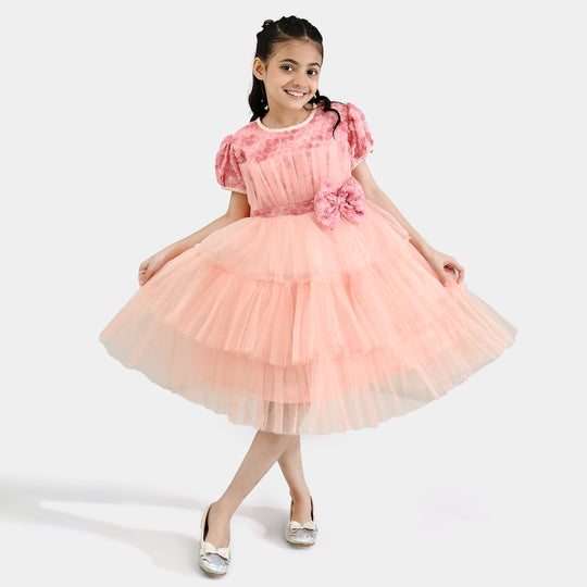 Girls Net Fancy Frock-Classic-Light Pink