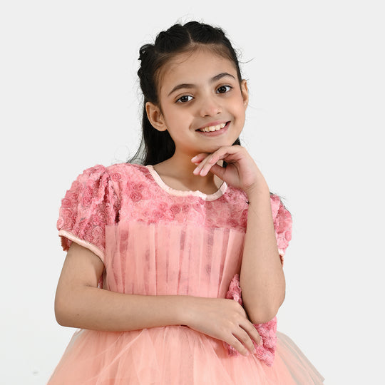 Girls Net Fancy Frock-Classic-Light Pink