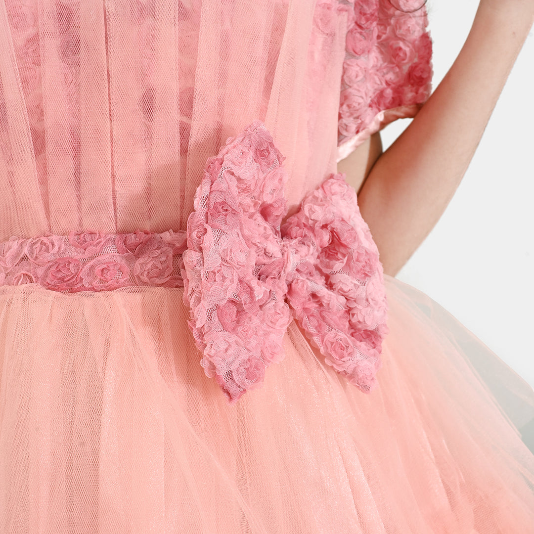 Girls Net Fancy Frock-Classic-Light Pink