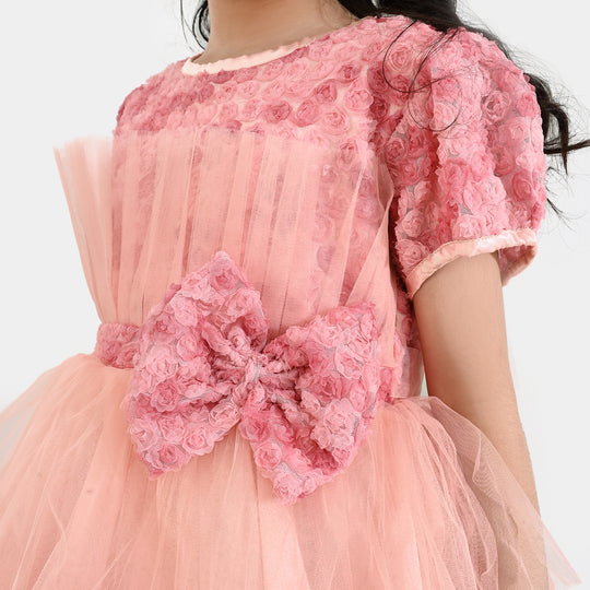 Girls Net Fancy Frock-Classic-Light Pink
