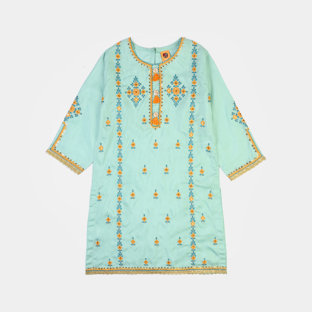 Girls Raw Silk Fancy 3Pcs Roop-Mint Green