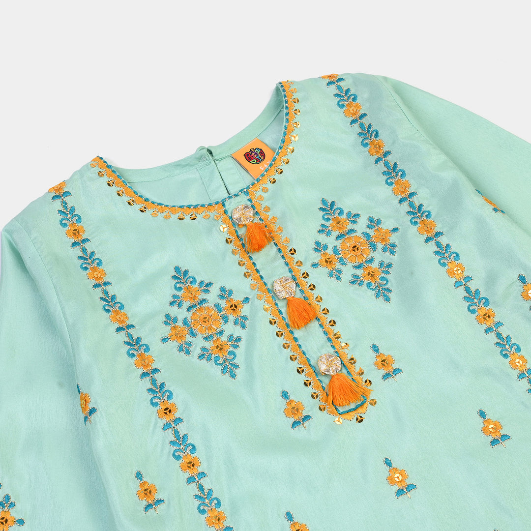 Girls Raw Silk Fancy 3Pcs Roop-Mint Green