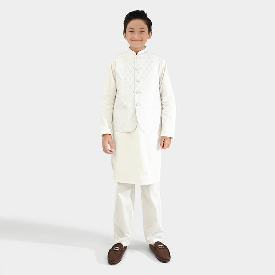 Boys Cotton Poplin 3Piece Suit-White