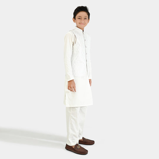 Boys Cotton Poplin 3Piece Suit-White