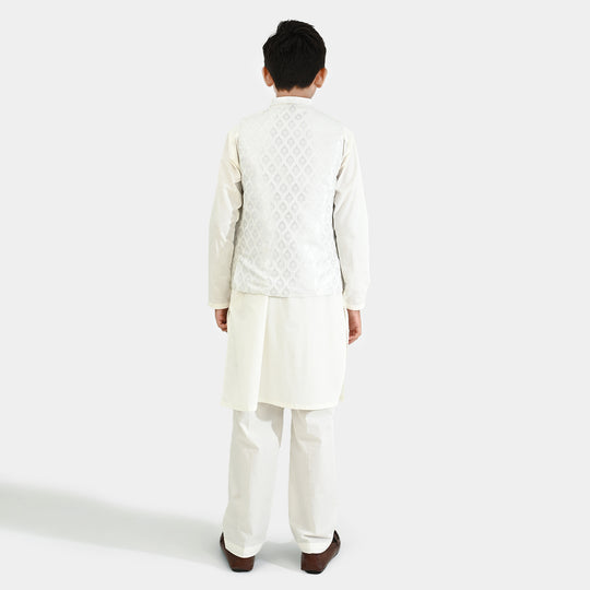 Boys Cotton Poplin 3Piece Suit-White