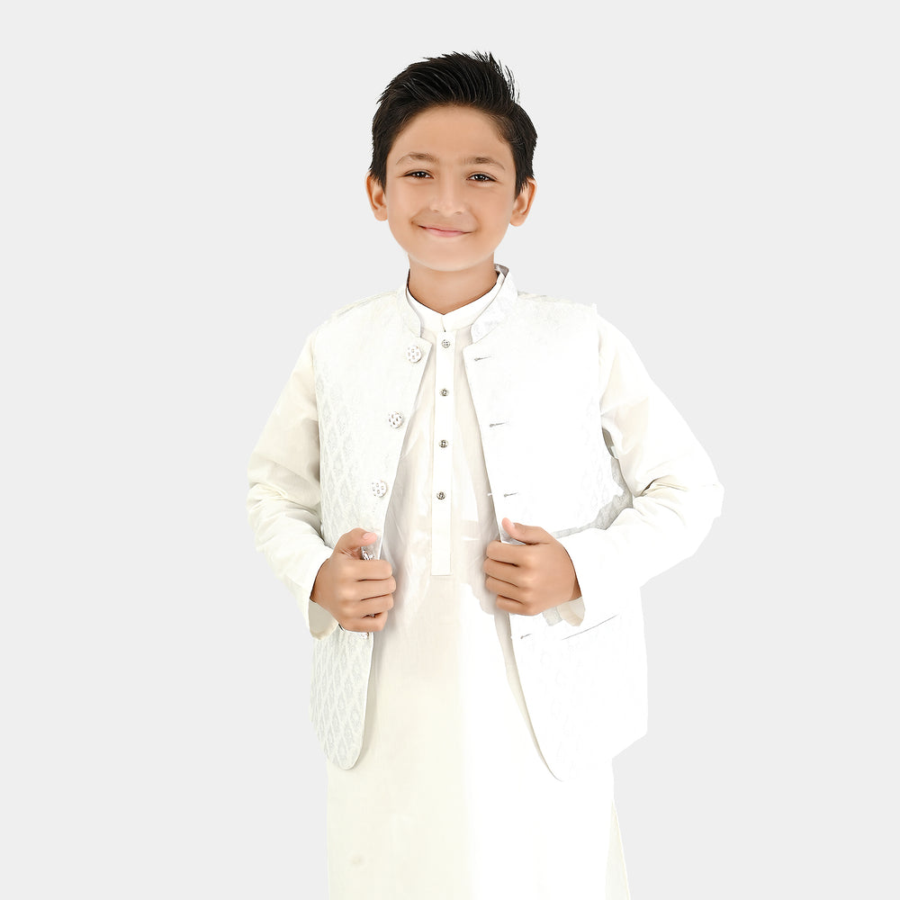 Boys Cotton Poplin 3Piece Suit-White