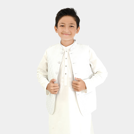 Boys Cotton Poplin 3Piece Suit-White