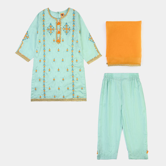 Girls Raw Silk Fancy 3Pcs Roop-Mint Green