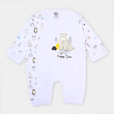 Infant Boys Cotton Romper Happy Bear-White