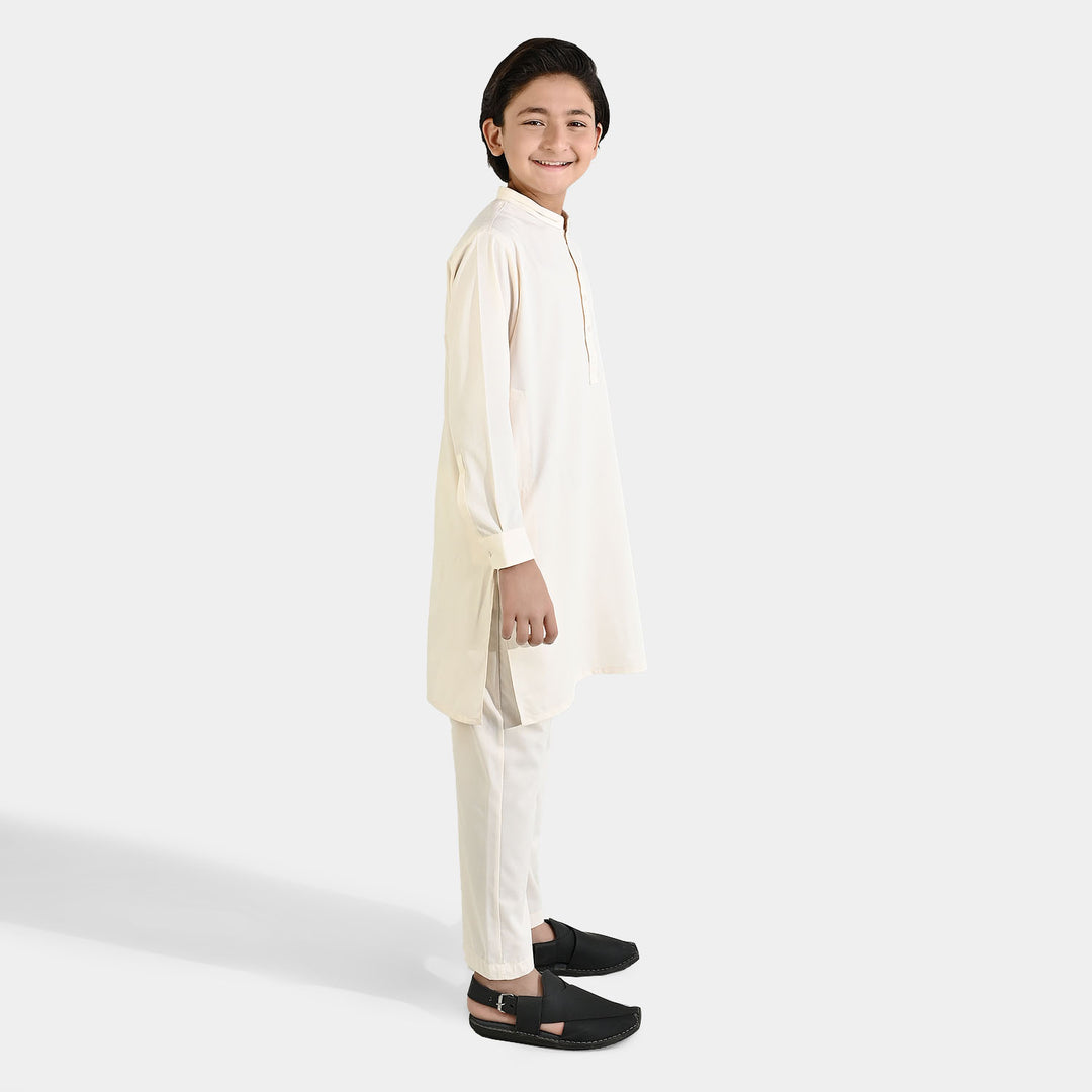 Boys Poly Viscose Kurta Pajama - Off White