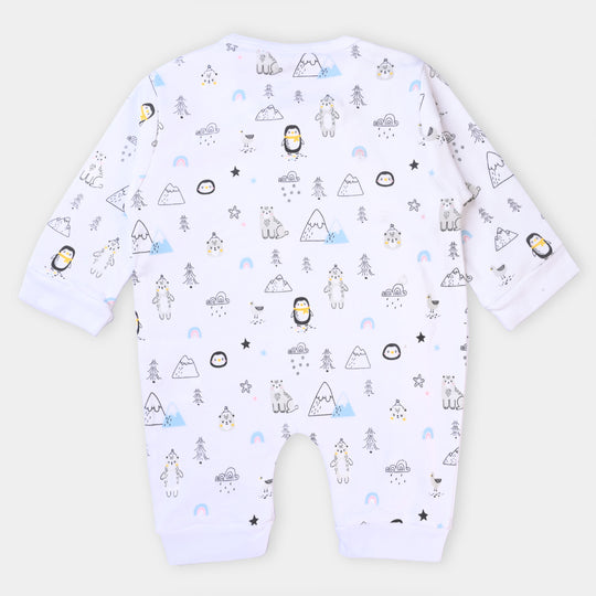 Infant Boys Cotton Romper Happy Bear-White