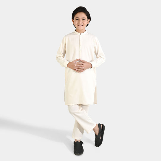Boys Poly Viscose Kurta Pajama - Off White