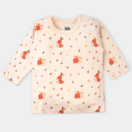 Infant Girls Cotton T-Shirt Rabbit F/S-Cream