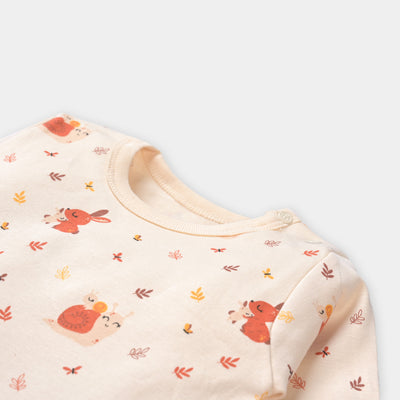 Infant Girls Cotton T-Shirt Rabbit F/S-Cream