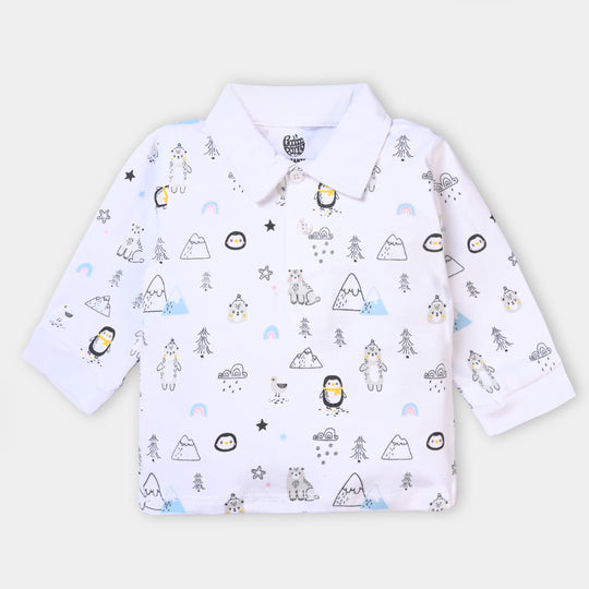 Infant Boys Cotton Polo Bear F/S-White