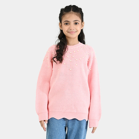 Girls Acrylic Sweater-Pearls-L.Pink