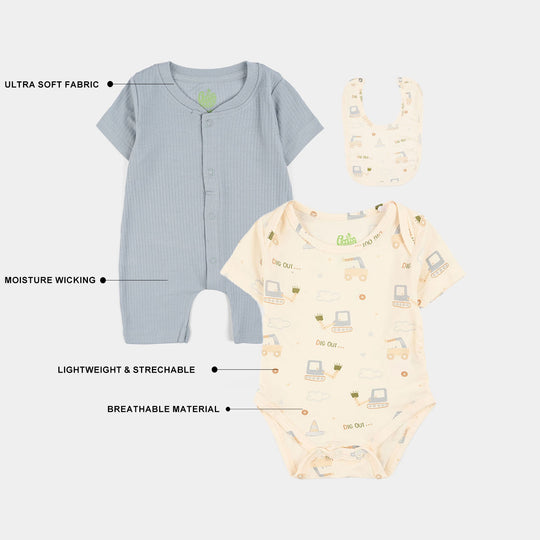 Infant Boys Bamboo Viscose Set (Romper + Bib) - Multi