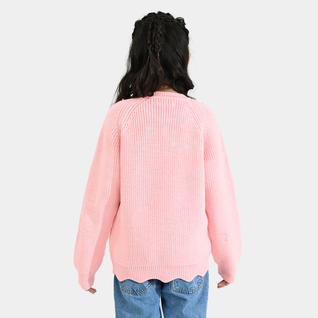Girls Acrylic Sweater-Pearls-L.Pink