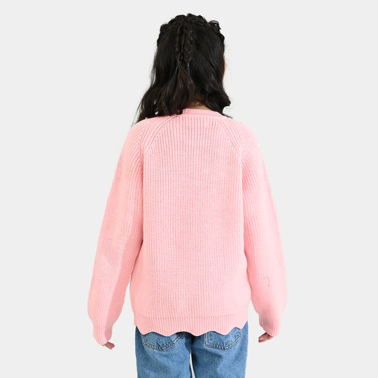 Girls Acrylic Sweater-Pearls-L.Pink