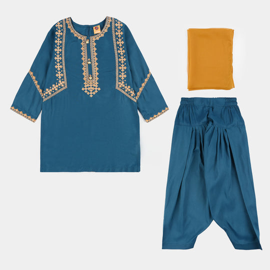 Girls Poly Cambric 3-Piece Suit (Gul) - Teal Blue