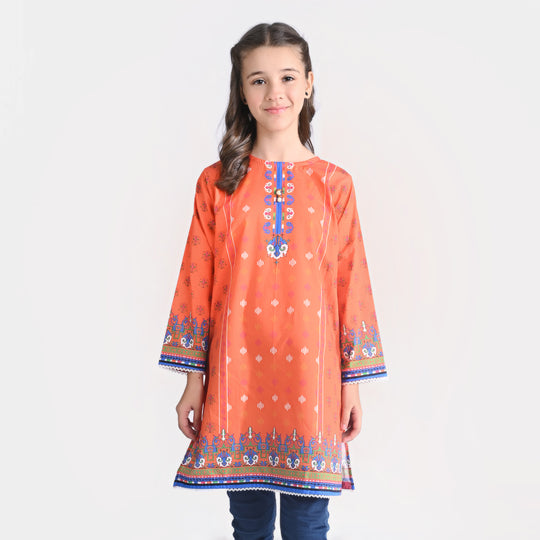 Girls Cotton Poplin Printed Kurti Alice-ORANGE