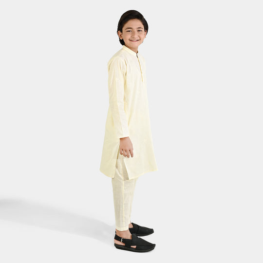 Boys Cotton Slub Kurta Pajama - Lemon/Yellow