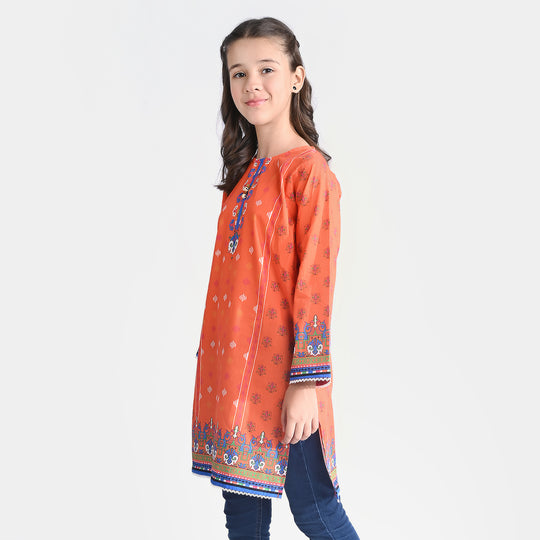 Girls Cotton Poplin Printed Kurti Alice-ORANGE