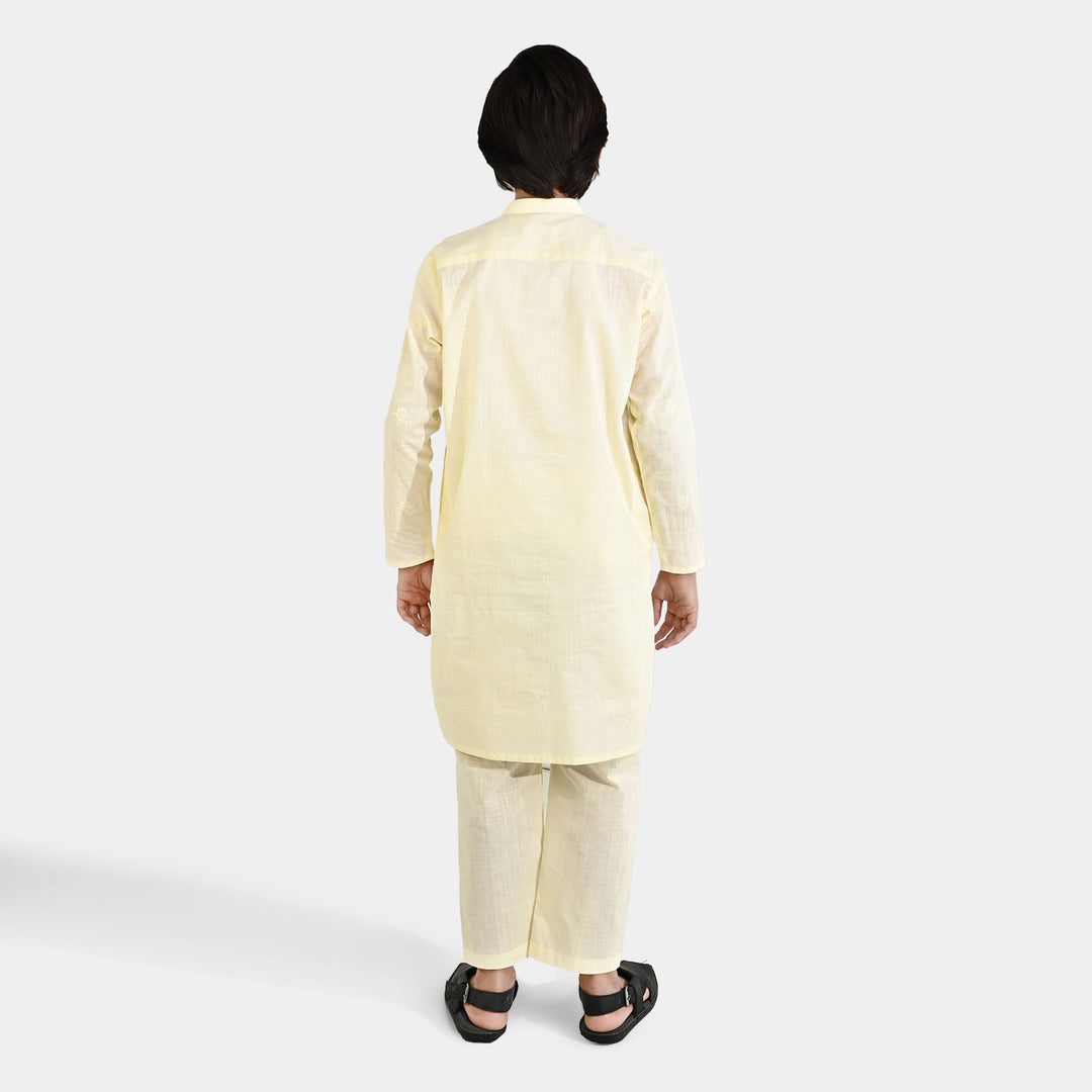 Boys Cotton Slub Kurta Pajama - Lemon/Yellow