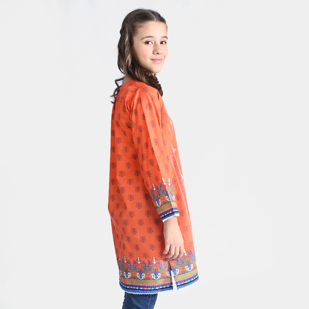 Girls Cotton Poplin Printed Kurti Alice-ORANGE