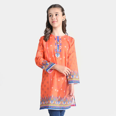 Girls Cotton Poplin Printed Kurti Alice-ORANGE