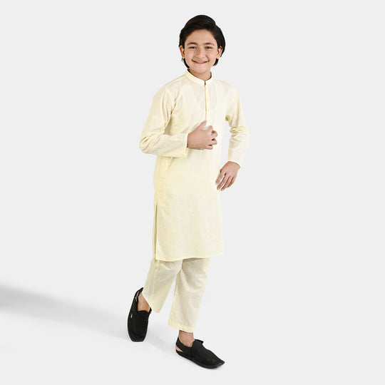 Boys Cotton Slub Kurta Pajama - Lemon/Yellow