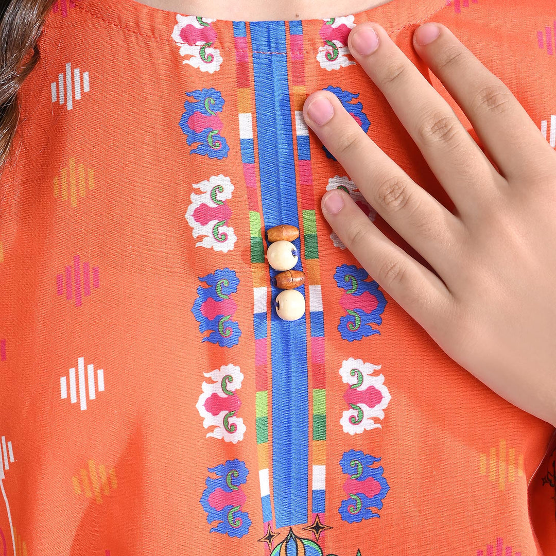 Girls Cotton Poplin Printed Kurti Alice-ORANGE