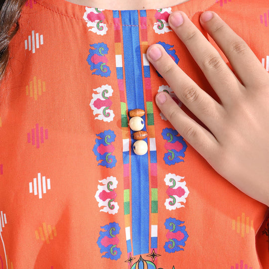 Girls Cotton Poplin Printed Kurti Alice-ORANGE