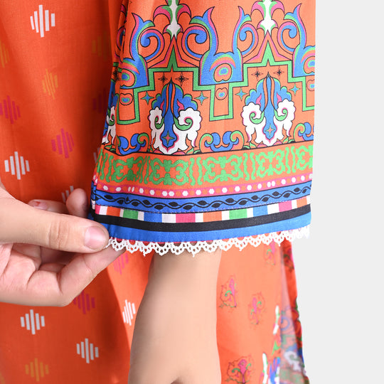 Girls Cotton Poplin Printed Kurti Alice-ORANGE