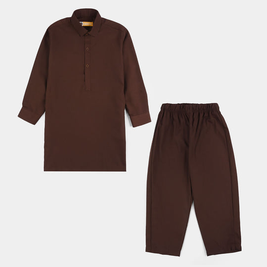 Boys Poly Viscose Kurta Pajama (Blended) - Brown