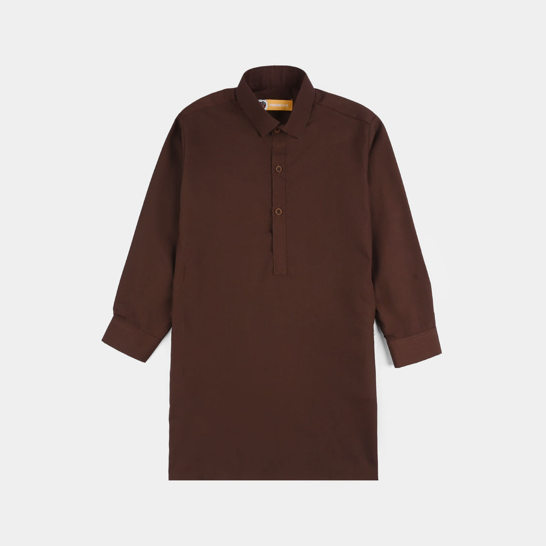 Boys Poly Viscose Kurta Pajama (Blended) - Brown