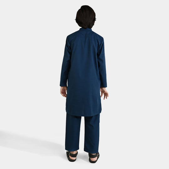 Boys Poly Viscose Kurta Pajama (Cut N Sew) – Teal Blue