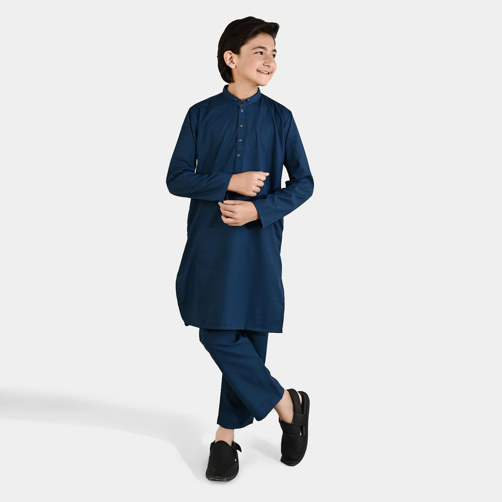 Boys Poly Viscose Kurta Pajama (Cut N Sew) – Teal Blue