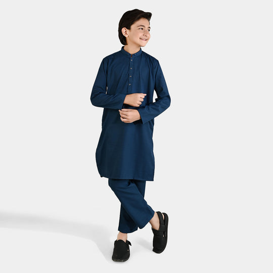 Boys Poly Viscose Kurta Pajama (Cut N Sew) – Teal Blue