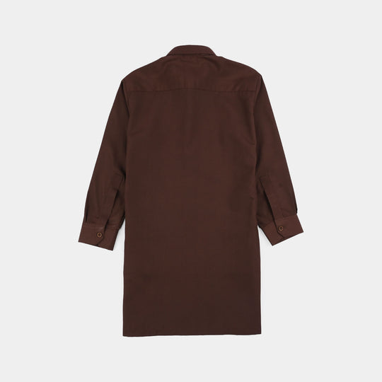 Boys Poly Viscose Kurta Pajama (Blended) - Brown