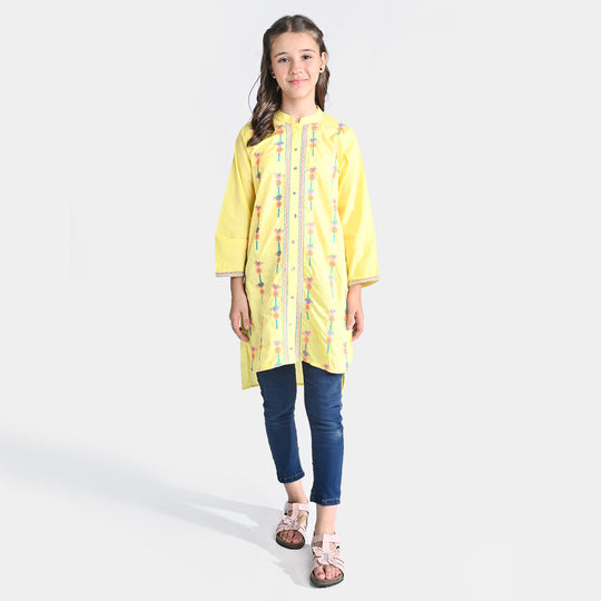 Girls Cotton Slub EMB Kurti Rang Reza-B.Yellow